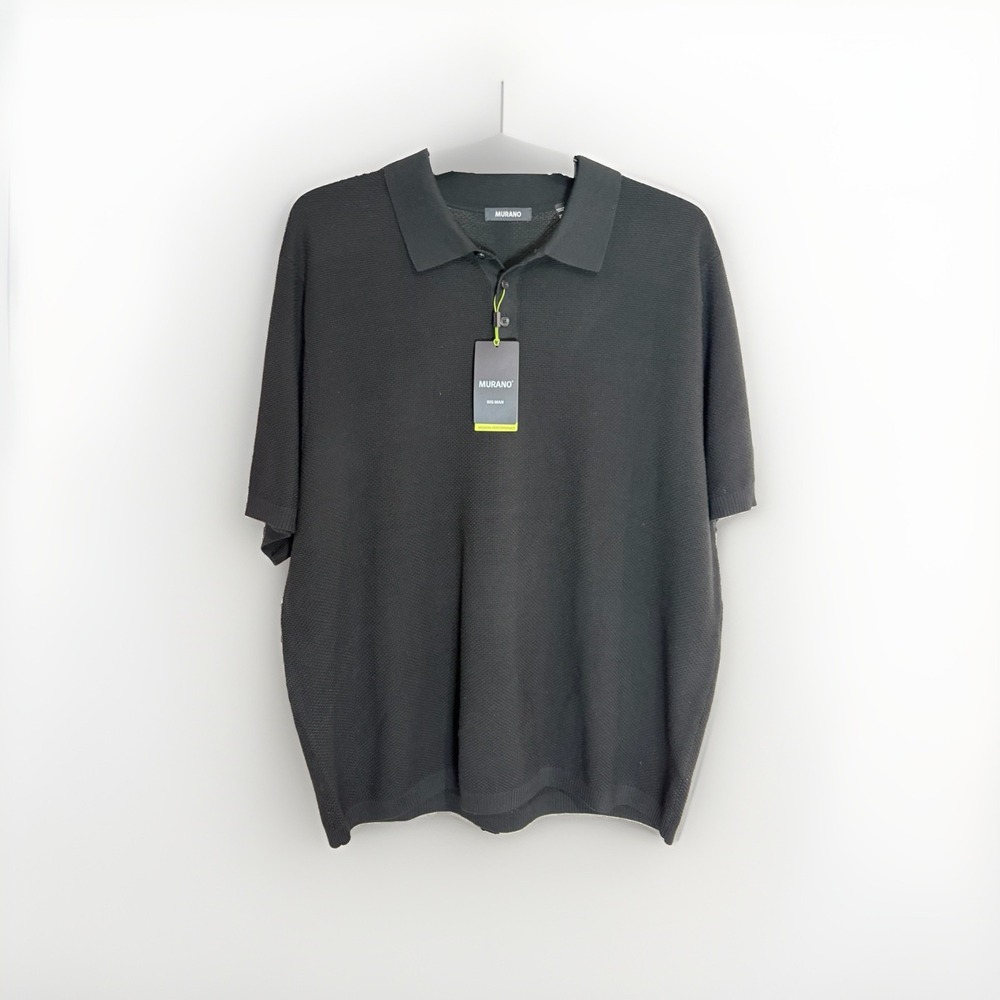 Murano Modern Performance Mens 2XB Black Texture Knit Polo Shirt Big NEW F192